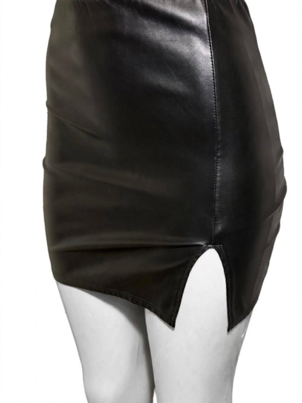 Black Faux Leather Mini Skirt with Slit